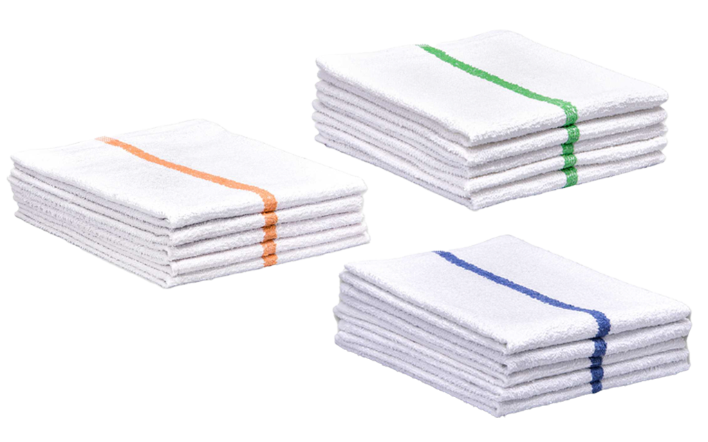 120 PC New Cotton Blend White Restaurant Bar Mops Kitchen Towels (10 Dozen  ) (120, Gold Stripe), 32 Oz, by My Tendo Store